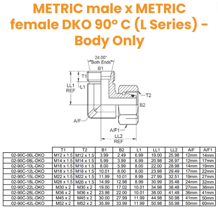 M12 (6L) M/F 90° Compact -  Body Only Hydraulic Adaptor